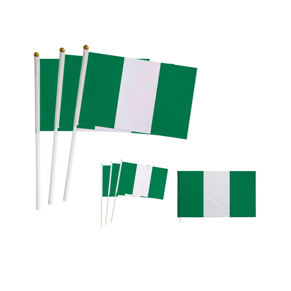 Huiyiプロモーション競争力のある価格手を振る旗14 * 21cm耐久性のあるポリエステルナイジェリア手を振る旗