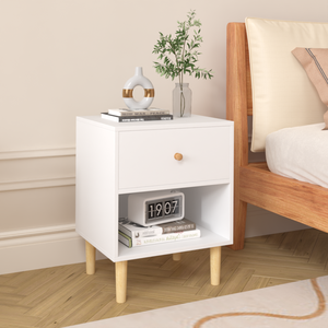 Mesita de noche de madera blanca con un cajón y un estante de 23,22'' de altura para niños y adultos - Product Image 6