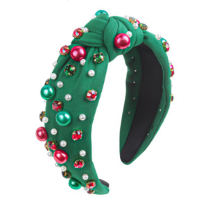 Serre-têtes de Noël rouges et verts, bandeaux à strass perlés, coiffure pour femmes, accessoire de mode hiver 2023 - Product Image 4