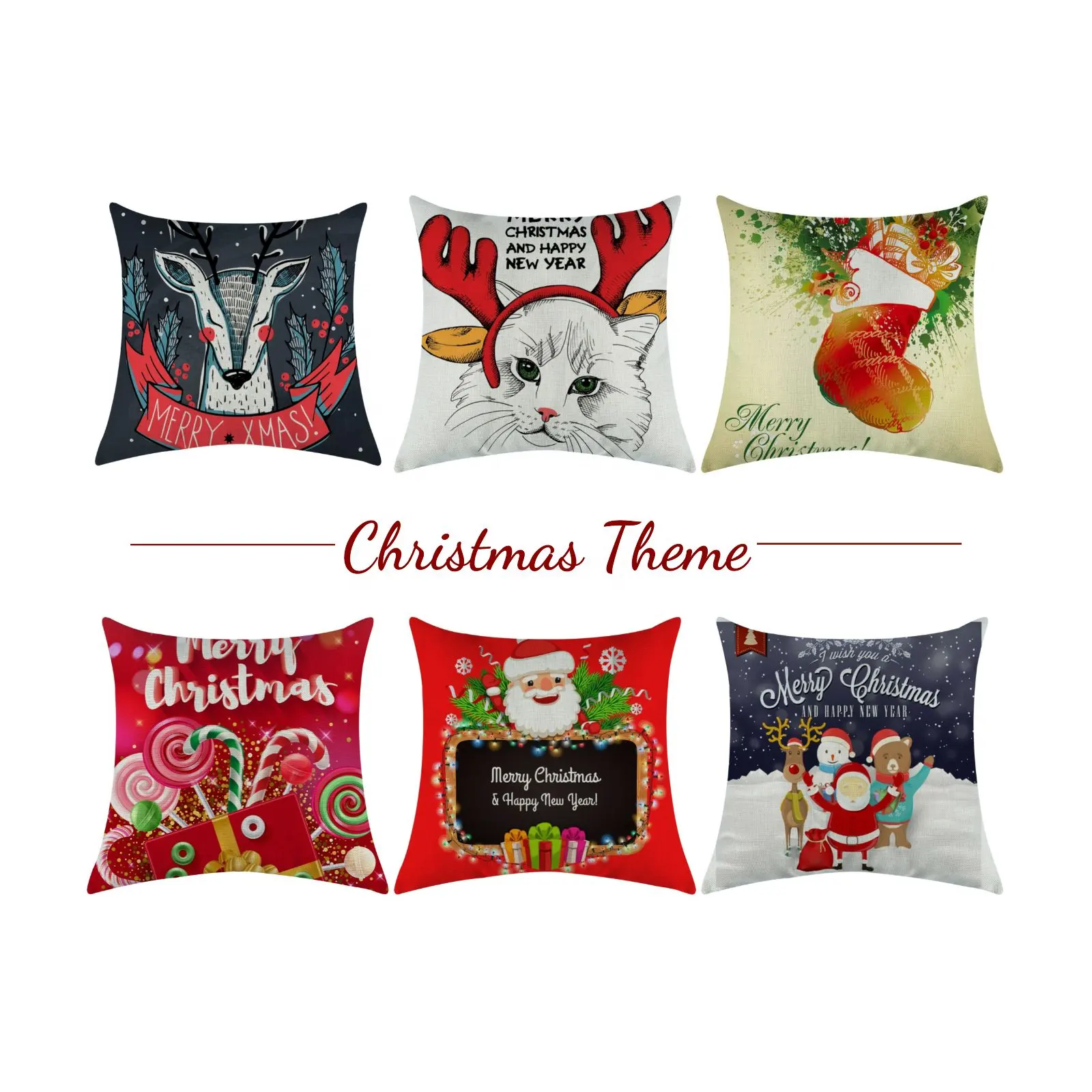 Fast-shipping Cushion Covers based on polyester linen fabrics digital printing throw pillow case for home decoration Christmas