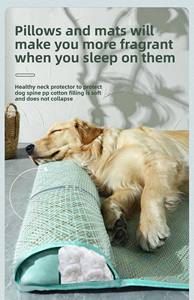 Летний охлаждающий коврик для собак и кошек из ротанга, экологически чистая прямоугольная кровать с подушкой для больших собак, современный принт, дышащий мягкий - Product Image 4