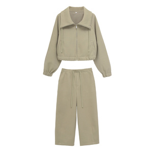 ZEVITY Conjuntos de pantalones con capucha lisos informales <span class=keywords><strong>para</strong></span> mujer, sudaderas con cremallera de <span class=keywords><strong>manga</strong></span> larga, abrigos, pantalones de pierna ancha con cordón, <span class=keywords><strong>trajes</strong></span> de oficina <span class=keywords><strong>para</strong></span> mujer - Product Image 1