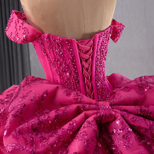 Robes de soirée bouffantes antistatiques à volants et perles fuchsia magnifiques pour fête d'anniversaire - Product Image 6