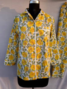 Ensemble de pyjama en coton tissé à la main, imprimé floral, léger, respirant, séchage rapide, doux, été, automne, tous les cadeaux pour elle - Product Image 2