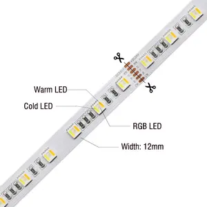 SMD5050 DC 24V RGBWW pita strip led 5in1 CRI80 90 95 lampu strip led RGBCCT strip lampu led fleksibel