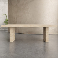 Table à manger rectangulaire en marbre massif, design Dream Home, plateau cannelé, base latérale personnalisée, table de dîner en pierre pour résidence moderne