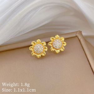 Jewelry Set Sparkling Zircon Sunflower Necklace Stud Earrings for Women Girls Gold Color Stainless Steel <b>Chain</b> Jewelry Set Gifts - Product Image 5