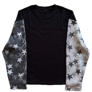 Men's Black Long Sleeve O-Neck Casual Regular Fit <b>Y2K</b> Streetwear Anti-Pilling Embossed Waffle Fabric Knitted T-<b>Shirt</b> - Product Image 1