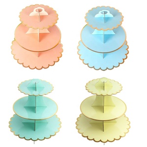 Soportes Ecológicos <span class=keywords><strong>de</strong></span> Cartón <span class=keywords><strong>de</strong></span> 3 Niveles para Pasteles, Postres y Repostería, Desechables para Baby Shower, Té <span class=keywords><strong>de</strong></span> la Tarde, <span class=keywords><strong>Bautizo</strong></span> - Product Image 3