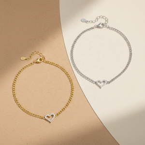 Gioiello Artigianale in Argento Sterling 925 per San Valentino, Bracciale con Charm a Forma <span class=keywords><strong>di</strong></span> Cuore Placcato Oro 18k, Moissanite Vvs1 e Catena Cubana - Product Image 3