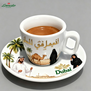 Factory Direct Free Design Custom Saudi <b>Arabic</b> Coffee Cup <b>Set</b>, Middle Eastern UAE Themed Ceramic Cup Saucer, Bulk Wholesale - Product Image 1