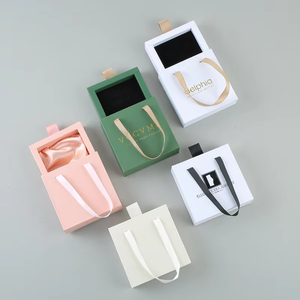 Compact Mini <b>Small</b> Size <b>Drawer</b> Jewelry Gift Box Satin Hand Carry Strap Portable Design Custom Logo Print Elegant Packaging case - Product Image 3