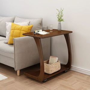 Solid Wood Movable Coffee Table With Wheels Living Room <b>Small</b> Table Bedroom Corner <b>Desk</b> Natural Walnut Color Rubberwood - Product Image 2