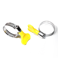 Colliers de serrage pour tuyaux en acier inoxydable 304 de haute qualité, réglables à la main, avec poignée en plastique jaune, 6mm, 10mm, 16mm, vente en gros