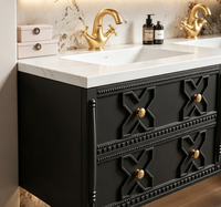 Ensemble de meuble-lavabo mural de luxe pour salle de bain, avec vasque intégrée en dalle de roche, meuble-lavabo en bois avec lavabo, style vintage