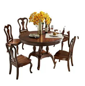 AA196 OEM American classic style solid wood dinning table and chair set for dinning room round table 4 chairs home furniture