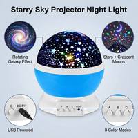 Projecteur LED rotatif à 360 degrés à changement de couleur, veilleuse étoilée, USB, intensité réglable, contrôle par interrupteur, décoration pour la maison et la chambre