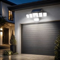 Lampe murale solaire à quatre têtes avec télécommande, 336 LED, IP44, étanche, détecteur de mouvement extérieur, lampe de sécurité