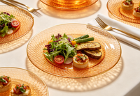 Assiettes en plastique texturées nid d'abeille ambrées sans BPA, bord doré, rondes, réutilisables, pour dîner, mariage, fête, dessert