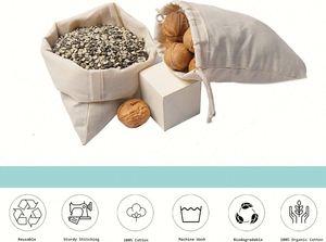 Eco Books Grocery Fruits Vegetables Reusable 100% Organic Cotton Double <b>Drawstring</b> Natural Fine Cloth <b>Bag</b> - Product Image 5