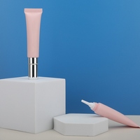 Tube cosmétique en plastique PE rose scellé 25g 30g pour crème contour des yeux et brillant à lèvres, emballage personnalisé avec applicateur à pointe céramique et capuchon argenté