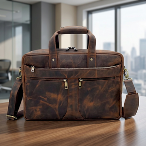 Maletín de Cuero Genuino Estilo Europeo para Portátil, con Asa, Correa para Hombro, Diseño Portátil, Resistente al Agua y Duradero, para Negocios - Product Image 1