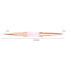 Pinceau double embout pour nail art, or rose, poils synthétiques, strass, virole en cuivre, plat, pour dessin floral, stylo de peinture gel pour ongles - Product Image 5