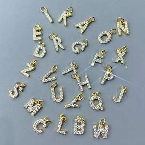 Liontin Kalung Huruf Abjad 26 Huruf CZ Berlapis Emas, Perhiasan Cantik untuk Pembuatan Perhiasan - Product Image 2