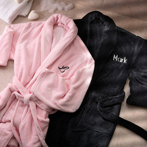 Albornoz de Invierno de Lujo Cálido 100% Poliéster de Felpa Polar Unisex - Albornoz Ultra Suave con Cuello Chal para Parejas, para el Hogar, Rosa y Negro - Product Image 1
