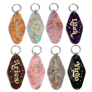 Trong Kho Sáng Tạo Sequin Motel Keychain Cá Nhân Hành Lý Thẻ Tùy Chỉnh 12 Chòm Sao Thư Mặt Dây Chuyền Acrylic Keyring Quà Tặng - Product Image 1