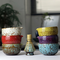 Astief Ensemble de Matcha Japonais Bio avec Fouet en Bambou et Bol à Bec en Céramique Glacée, Coffret Cadeau