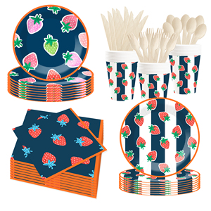 Juego de Vajilla Desechable DAMAI con Diseño de Fresas para Fiestas de Verano, Cumpleaños y Eventos Infantiles, Incluye Platos de Papel, Servilletas y Mantel - Product Image 2