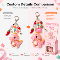 Llavero de PVC con cuentas de dinosaurio de bloques de construcción personalizados Weimei, colgante de cuentas colorido/con logotipo, regalo personalizado al por mayor