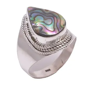 Anéis indianos de concha abalona natural da austrália, jóias atacadas 925 anéis de prata esterlina, joias finas feitas à mão