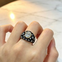 Bague en argent 925 avec émail noir, éclat étoilé, zircone 5A et design unique – Idéale pour événements de mode, défilés de célébrités d'Internet