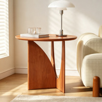 Table basse en bois massif, style scandinave, ronde, idéale pour les petits salons ou chambres à coucher, directement de l'usine.