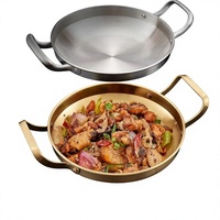 Poêle à Frire à Sec pour Fruits de Mer en Acier Inoxydable 304, Plat Plat Peu Profond, Plat de Service ; Marmite Militaire Commerciale à Double Poignée