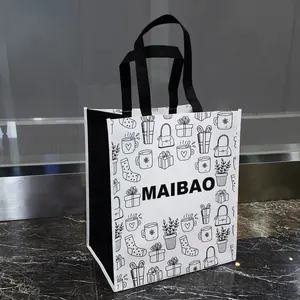 Wholesale Custom Printed Eco Friendly Recycle Reusable Grocery PP Laser Laminated Non Woven Bag Gold Fabric Tote Shopping Bags