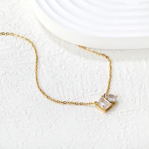 Collar de Moda con Colgante Cuadrado de Circonia, Cadena Delicada de Acero Inoxidable Chapado en Oro de 18K, Joyería para Mujer, Aniversarios de Compromiso - Product Image 3