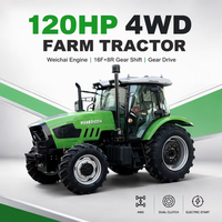 Tracteur agricole 4x4 120 ch avec cabine climatisée, moteur diesel, démarrage électrique