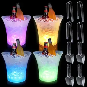 Katlanabilir 5L LED ışık buz kovası 7 renk değiştirme için buz kovası şeffaf akrilik şampanya bira şarap soğutucu kova parti