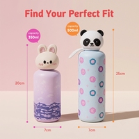 Bouteille d'eau isotherme pour enfants 500 ml avec couvercle cerf 3D mignon, en acier inoxydable à double paroi, gourde sous vide avec tête d'animal de dessin animé pour enfants