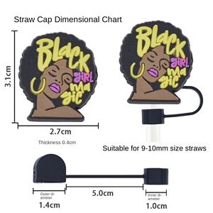 Oferta Especial: Tapones de Silicona Reutilizables de 10mm para Pajitas, Serie Chica Negra, con Cubierta Antipolvo, Accesorios para Bar - Product Image 2