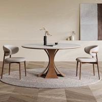 Table à manger en bois massif de style nordique RYH avec plateau en pierre, design rond pour 6 personnes, pour usage domestique, nécessite l'assemblage