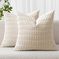 Housse de coussin en velours côtelé style bohème, rayée couleur blé, douce et unie, pour salon