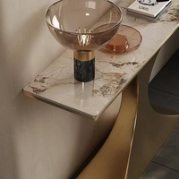 Console d'entrée minimaliste moderne en pierre brossée couleur champagne, table d'appoint de luxe léger, meuble mural inclinable