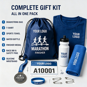 LINHON OEM Custom Marathon Race Giveaway <strong>Gift</strong> <strong>Set</strong> with Medal Towel T Shirt Drawstring Bag Promotional Running Event Sports Kit - Product Image 5