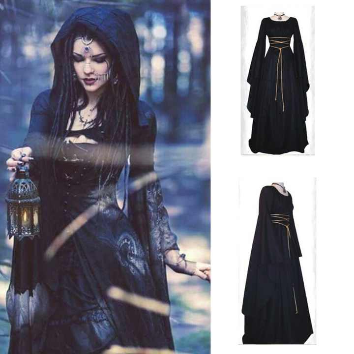 Vestito Halloween Donna Strega A-Line Midi Abito Casual Pipistrelli