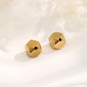 Faceted Round Geometric Beads | 18K PVD Gold Plated Stainless Steel Irregular <b>Spacer</b> for DIY Bracelet Necklace Jewelry Making - Product Image 4