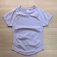 T-shirt de fitness pour femme, entièrement mat, en nylon, haute élasticité, anti-transpiration, ajusté, sans couture, à manches courtes